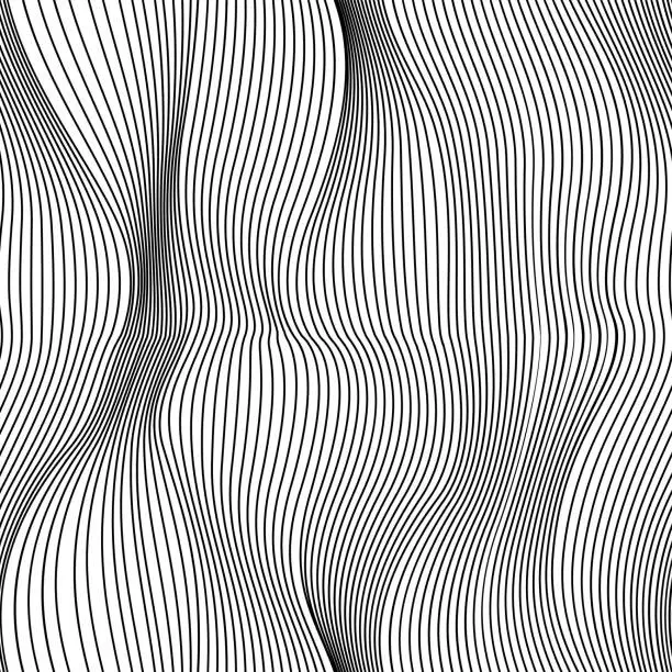 Vector illustration of Abstract wave shape moire striped vector seamless pattern with round, smooth curves. Monochrome meditative background for wallpapers, copybook covers or other modern design purposes.
