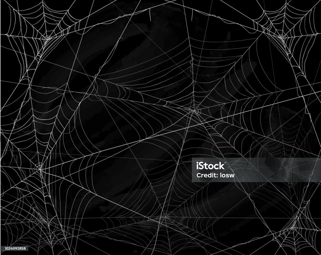 Black Halloween background with spiderwebs Black grunge background with spider webs, illustration. Halloween stock vector