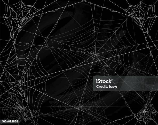 Black Halloween Background With Spiderwebs Stock Illustration - Download Image Now - Halloween, Backgrounds, Spider Web