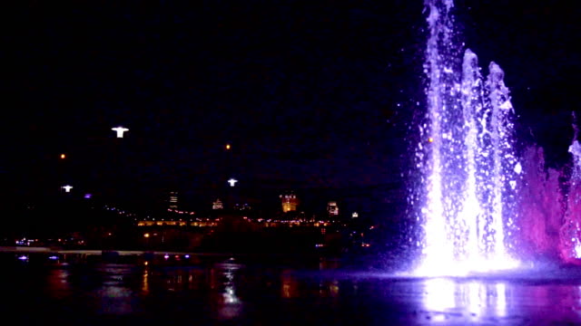 Quebec City at Night with Water Fountains