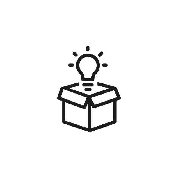Open box with light bulb line icon Open box with light bulb line icon. Idea, creativity, solution. Startup concept. Vector illustration can be used for topics like business, innovation, energy inspiration symbols stock illustrations