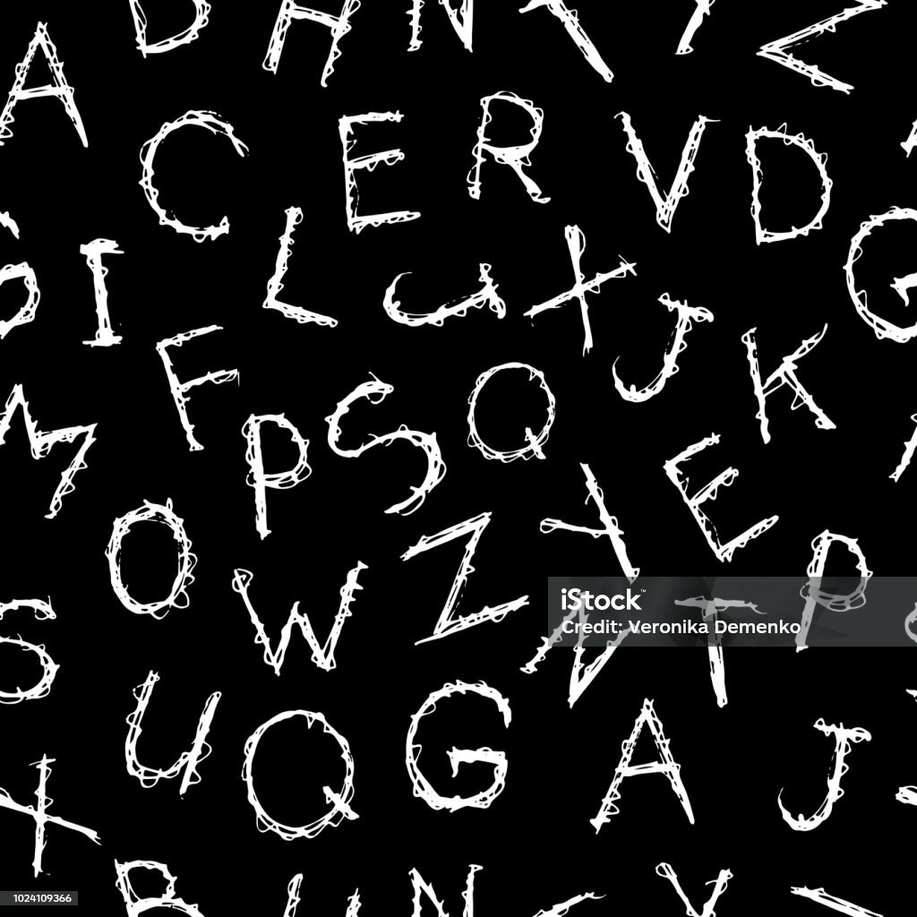 Doodle Scratch Hand Drawn Alphabet Seamless Pattern Scribble Wh Stock ...