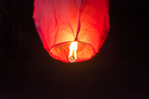 istock Chinese Flying Lantern Flying on Dark Background 1024123000