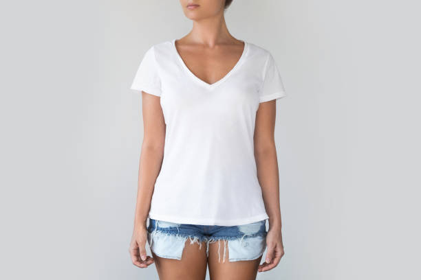 istock Woman wearing cotton white shirt with empty space for your text or logo 1024123070