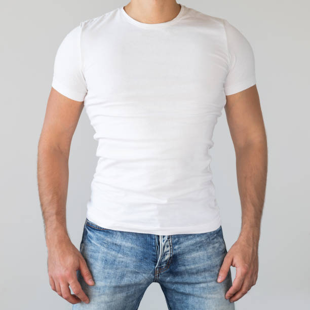 istock Man wearing a white cotton shirt with empty space for your text or logo 1024123312