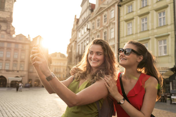 istock Beautiful women on holiday taking selfie 1024130722