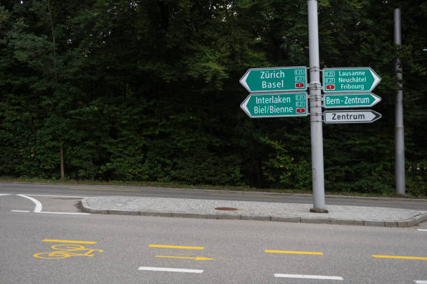 istock Road signs with destinations in Switzerland 1024156608