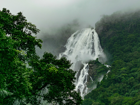 Image Of Dudhsagar waterfall and Scenic Train Route in raining season , travel to south goa by train, Indian Train