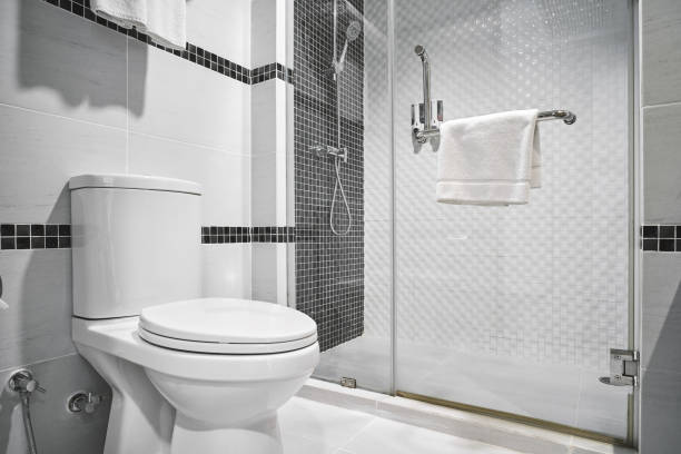 高級ホテル、住宅の浴室のモダンな装飾デザインのコンセプト - お手洗い ストックフォトと画像