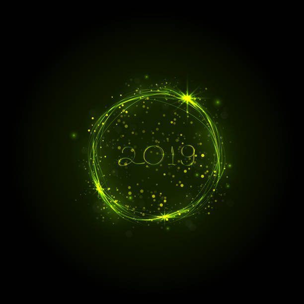 istock Happy New Year 2019 background.Vector illustration for holiday design.Party poster.Greeting card,banner or invitation template.Abstract burning circles with glitter swirl trail effect background.Glowing lights 1024188974