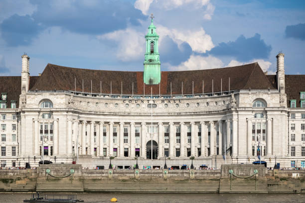 The exterior of London County Hall The exterior of London County Hall seen from the north bank of the River Thames bankside photos stock pictures, royalty-free photos & images