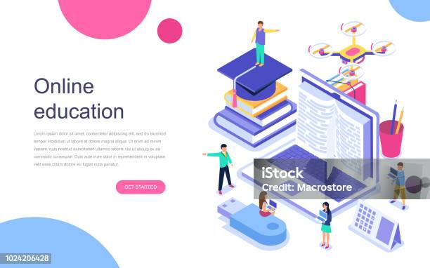 Modern Flat Design Isometric Concept Of Online Education For Banner And Website Stock Illustration - Download Image Now