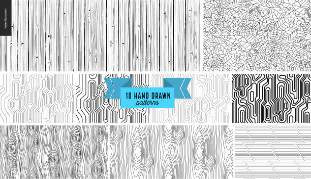 нарисованная вручную черно-белая узор - wood texture audio stock illustrations