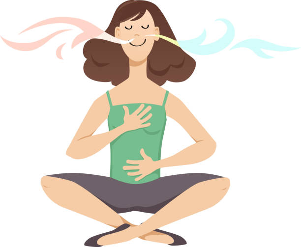 illustrazioni stock, clip art, cartoni animati e icone di tendenza di esercizio di respirazione - pranayama