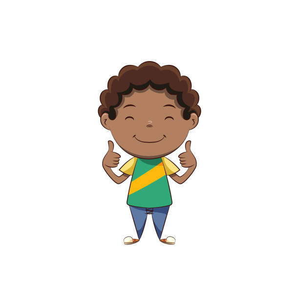 illustrazioni stock, clip art, cartoni animati e icone di tendenza di ragazzo felice pollice in su - human hand thumbs up african descent white background