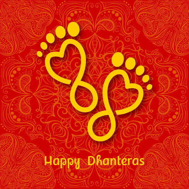 Dhanteras. Indian Dhanteras Diwali festival celebration background. Happy dhanteras. Maa Lakshmi footprint Dhanteras. Indian Dhanteras Diwali festival celebration background. Happy dhanteras. Maa Lakshmi footprint diwali home stock illustrations