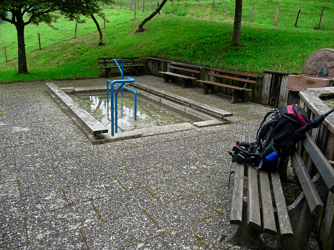Pool for cooling feet for backpackers in the forest. Germany. Black Forest.