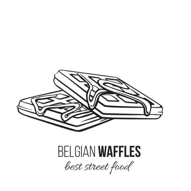 kontur ikony gofrów - waffle breakfast syrup plate stock illustrations