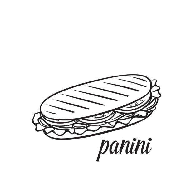 panini or sandwich Hand drawn panini or sandwich. Vector monochrome outline vintage illustration. panino stock illustrations