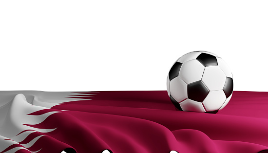 soccer ball with flag of Qatar background 3d-illustration