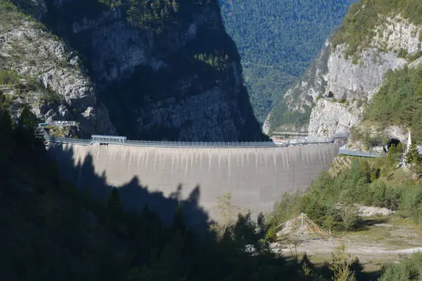 the great Vajont dam and the nearby lands, symbol of the great tragedy of 9 October 1963 which caused the death of over 2000 people in the province of Belluno in Italy