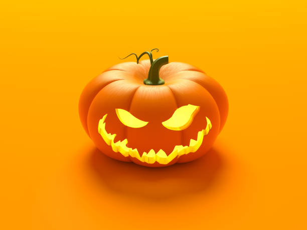 istock Holiday Halloween Banner with Pumpkins on orange background. 3d render 1024260026