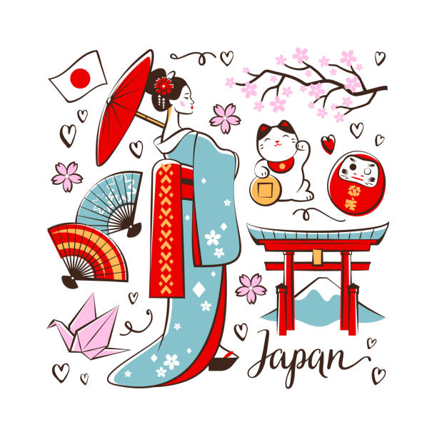 японские символы - japan japanese ethnicity flag japanese flag stock illustrations