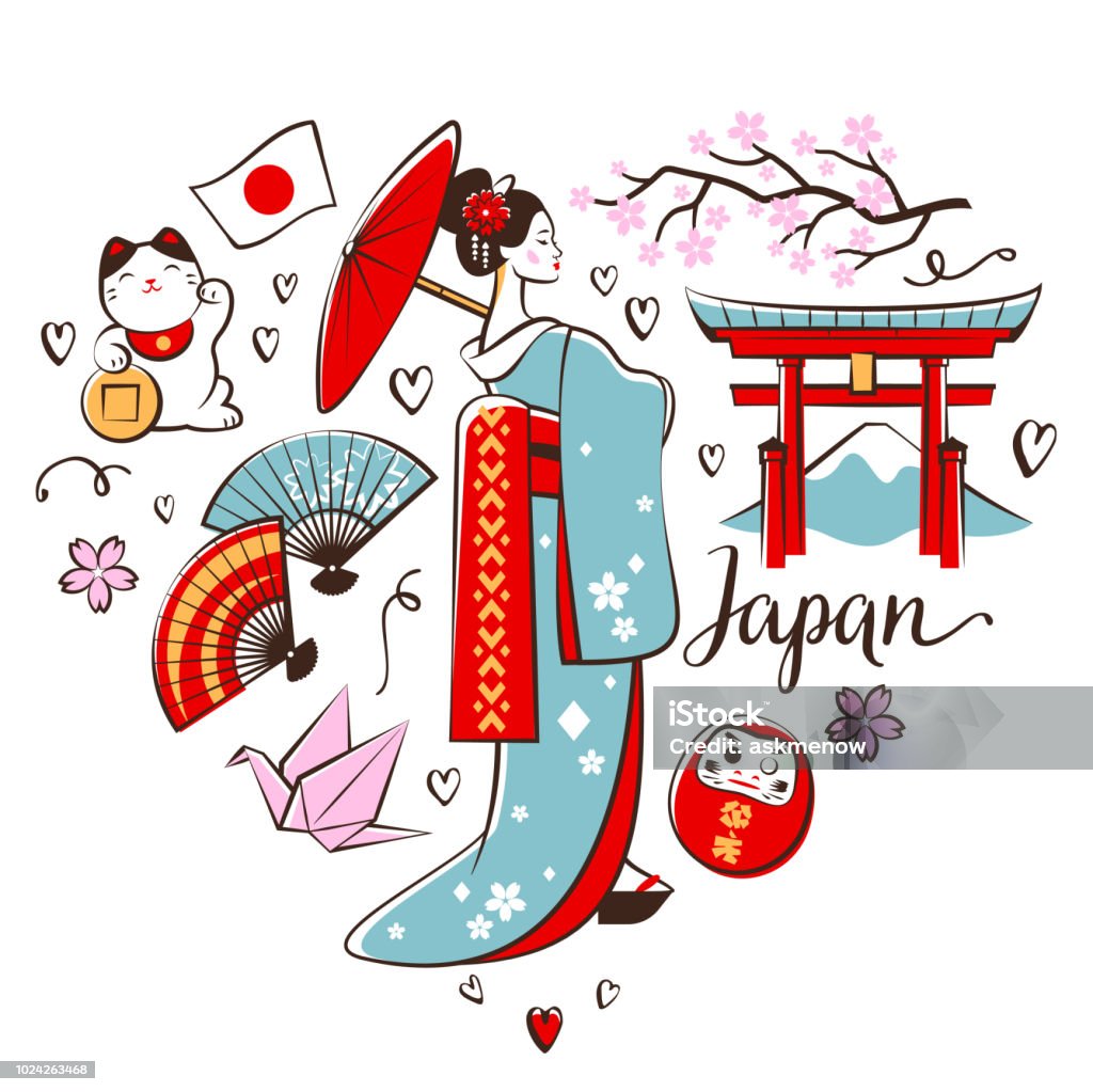 Japanese symbols Japanese symbols placed in a heart shape on a white background. Japan stock vector