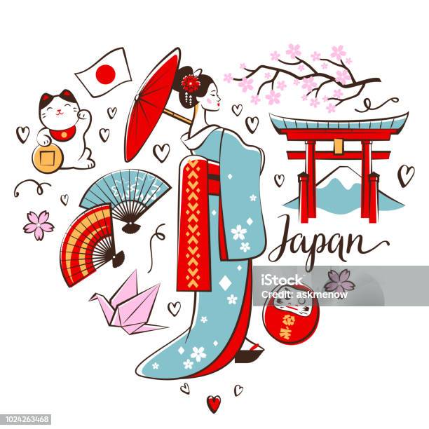Japanese Symbols Stock Illustration - Download Image Now - Japan, Cherry Blossom, Japanese Culture