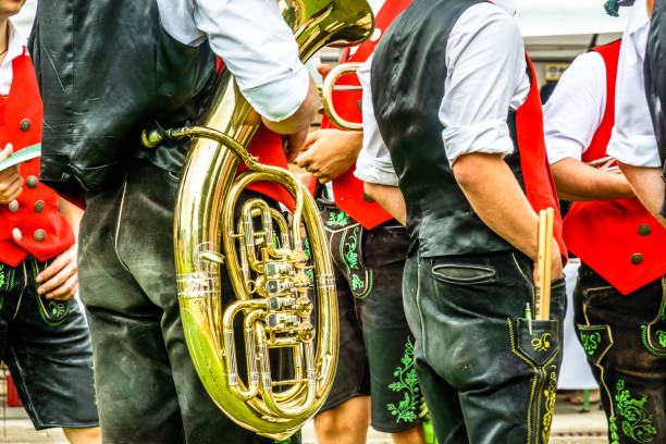 part of a typical bavarian brass instrument - dirndl traditional clothing austria traditional culture imagens e fotografias de stock