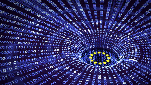 EU GDPR data falling into a wormhole EU GDPR data bytes falling into a wormhole with EU stars general data protection regulation photos stock pictures, royalty-free photos & images