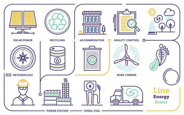 Vector illustration of Energy Line Icon Set