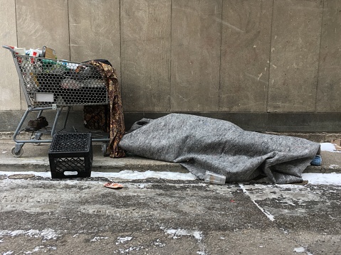 Homeless person in Indianapolis in January, 2018