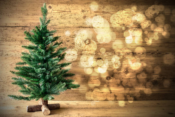 istock Green Christmas Tree With Wooden Background 1024277906
