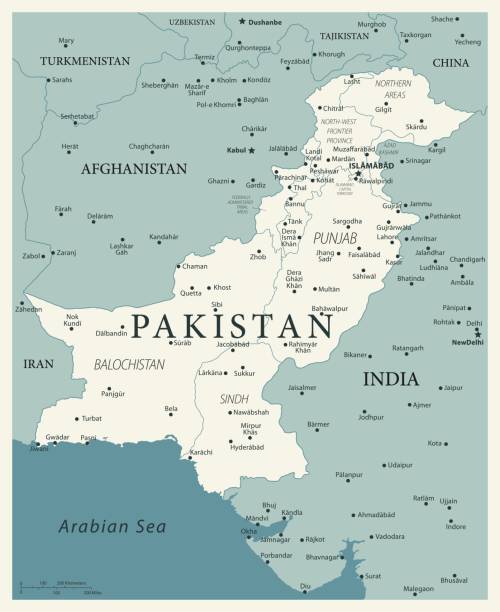 23 - Pakistan - Vintage Murena 10 Map of Pakistan - Vintage Vector illustration hyderabad pakistan stock illustrations