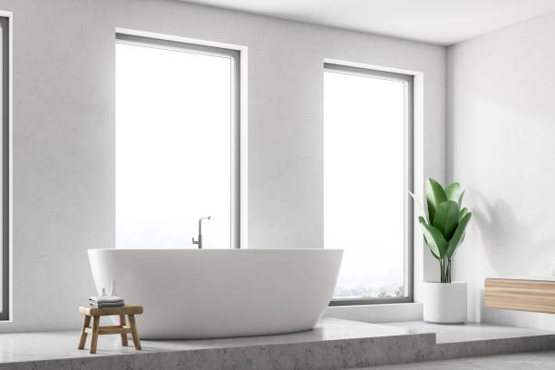 istock Luxury white bathroom corner close up 1024280818