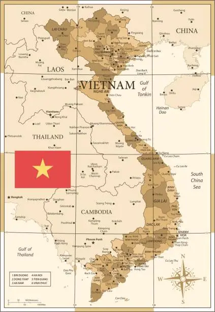 Vector illustration of Map of Vietnam - Vintage Vector