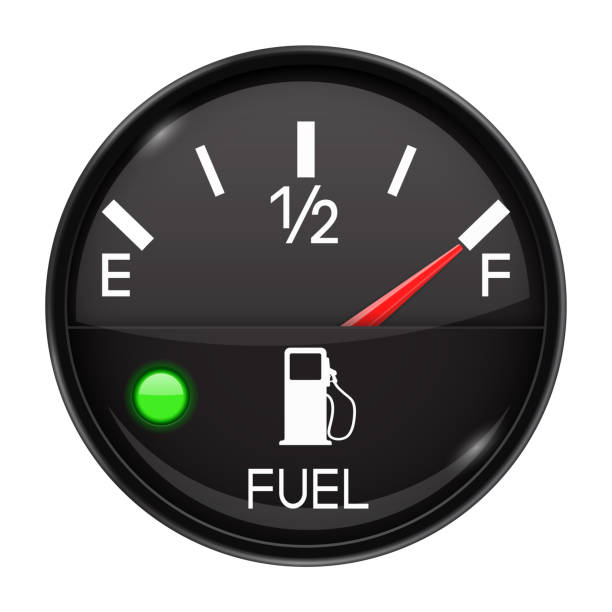 istock Fuel gauge. Full tank. Round black car dashboard 3d device 1024281558