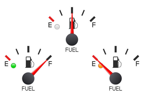 ilustrações de stock, clip art, desenhos animados e ícones de fuel gauge. set of car dashboard scales - gas gauge full empty