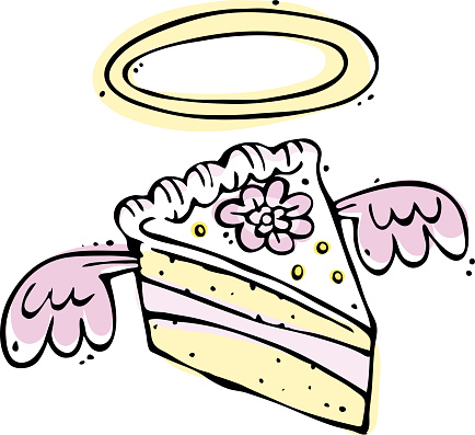Slice of cake with a halo and angel wings