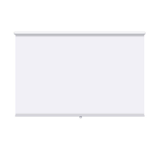istock Horizontal roll up banner isolated on the white background. Design template of the projector screen. White roll up banner for presentation, corporate training and briefing. Vector mockup. 1024289524