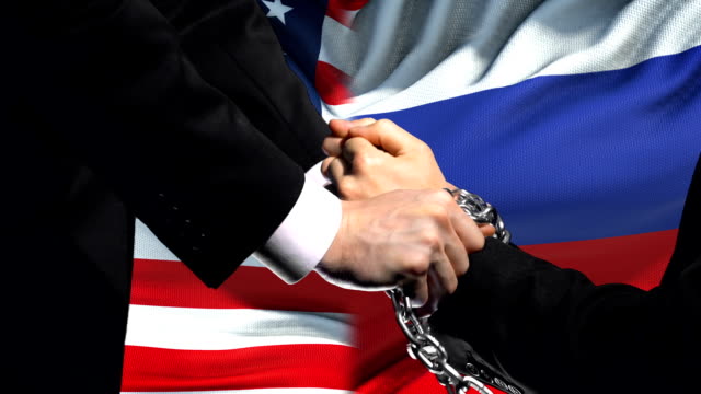 United States sanctions Russia, chained arms, political or economic conflict