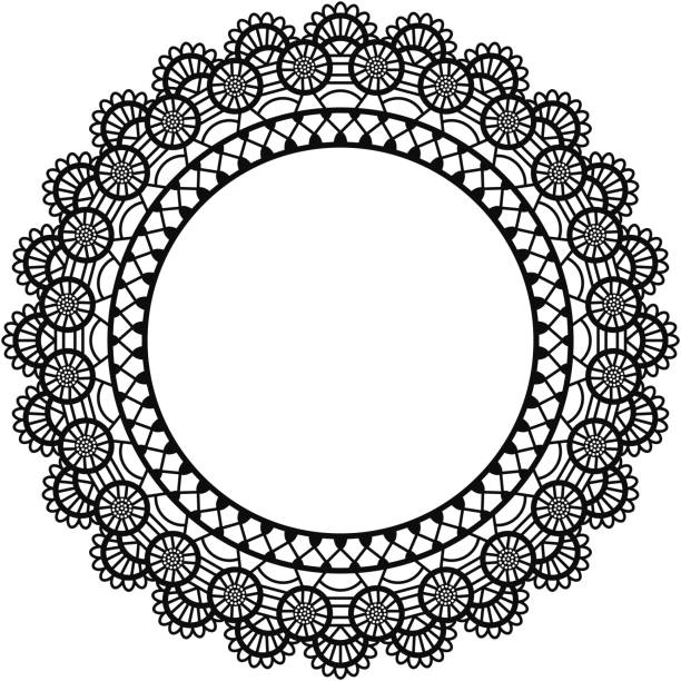 черное кружево doily кадр - doily lace circle floral pattern stock illustrations