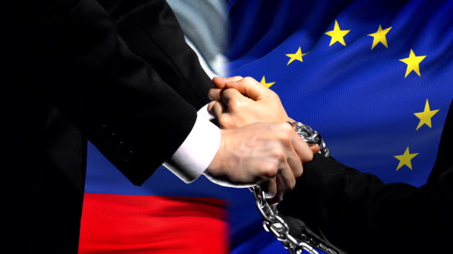 Russia sanctions Eropean Union, chained arms, political or economic conflict