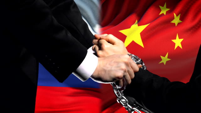 Russia sanctions China, chained arms, political or economic conflict, trade ban