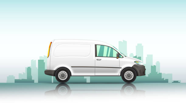 ilustrações de stock, clip art, desenhos animados e ícones de conceptual vector illustration of van fast delivery service - auto mobile
