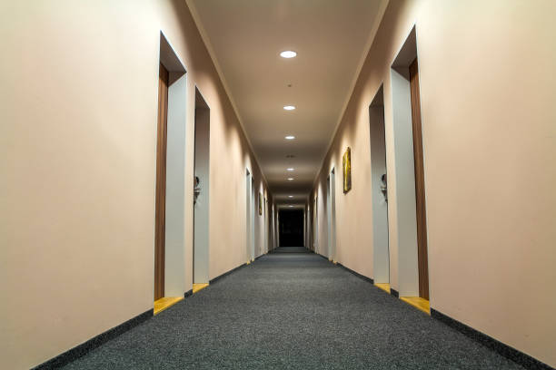 istock Photo of empty passageway corridor in luxury house 1024311166
