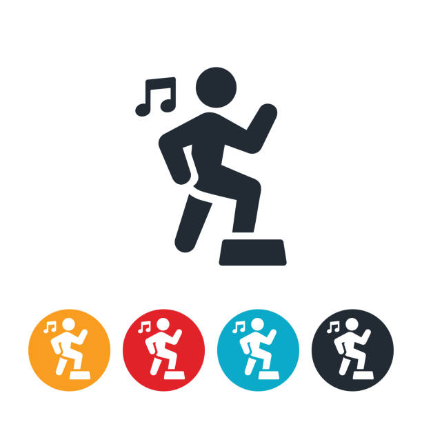 ilustrações de stock, clip art, desenhos animados e ícones de step aerobics icon - single step