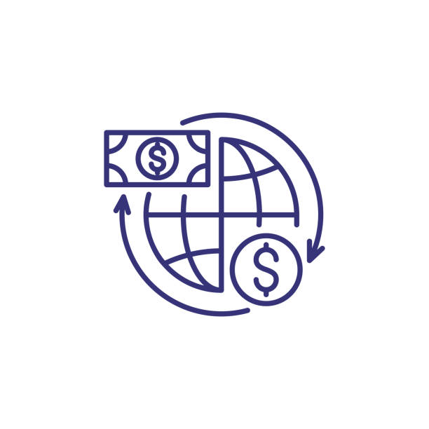 Global budget line icon Global budget line icon. Dollar sign circling around globe. Finance concept. Can be used for topics like worldwide business, payment system, global economy tax clipart stock illustrations
