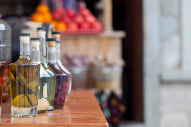 Homemade liqueur with fruits and alcohol